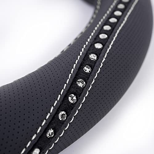 Bling Diamond Black Leather Steering Wheel Cover (Silver Diamond 1PCS)