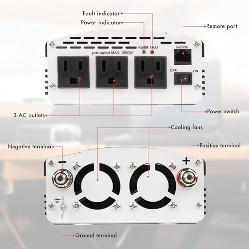 EL3724 2000W Slim Line AC to DC Power Inverter 2000W TrueRated Continuous 4500W Surge Power DC 12V to AC 110V Power Inverter with 3 AC Outlets and 2A USB Charging Port (2000W - 12V)