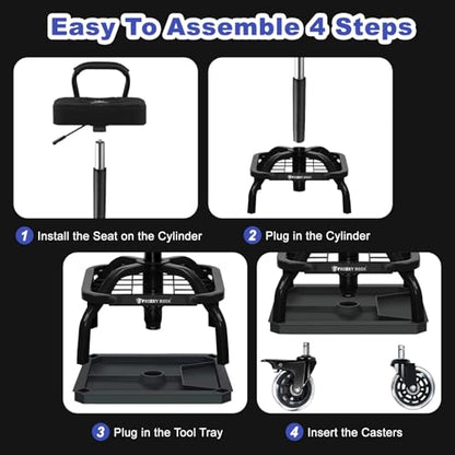 Rolling Shop Stool with Wheels (Black)