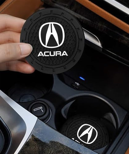 Car Cup Holder Coaster for Acura CDX NSX RDX RLX TL Series Recessed Silicone Cupholder Coaster Interior Accessories 2.75in 2Pieces Black (Black-09)