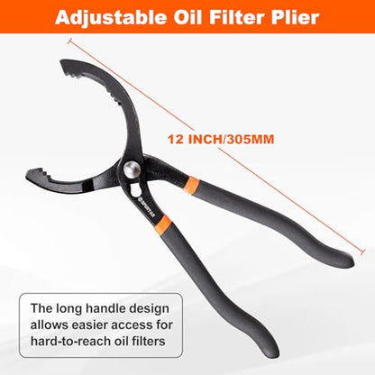 12'' Oil Filter Pliers Adjustable Oil Filter Wrench Universal (12" Pliers: 2-1/2" - 4-1/2")