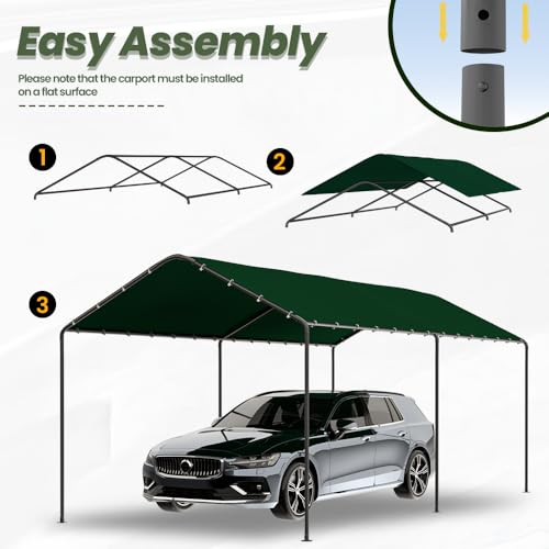 10x20 Carport Heavy Duty Portable Garage Shelter (Green / 10x20 without sidewalls)