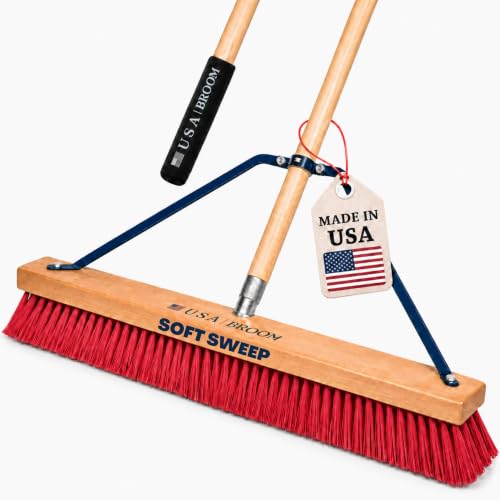 24" Soft Sweep Indoor Push Broom with 60" Handle. Ideal for Epoxy & Polished Floors. Durable American Made Steel Brackets (Style Soft Sweep / 1 Pack)