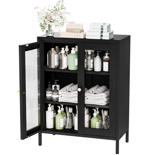 Metal Bathroom Cabinet with Glass Doors (Black / 31.5"H 2 Glass Doors)