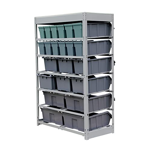 Bin Rack Storage System Heavy Duty Steel Rack Organizer Shelving Unit w (6 Tiers - 22 Bins)