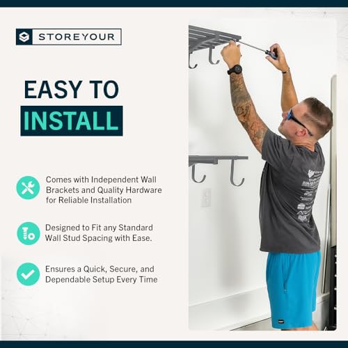 Garage Wall Shelf (Hammered Gray / 2x4ft 2-Pack Shelf | 200lb Each | 6 Hooks)