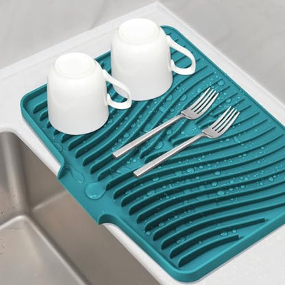 Silicone Dish Drying Mat for Kitchen Counter (Green-1pc / 16" x 12")