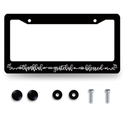 Thankful Grateful Blessed License Plate Frame Christian License Holder (Thankful Grateful Blessed-1)