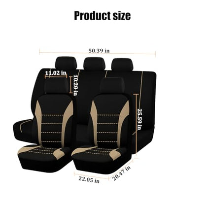 Polyester Full Car Seat Cover Set with Sponge Padding (Beige/Black)