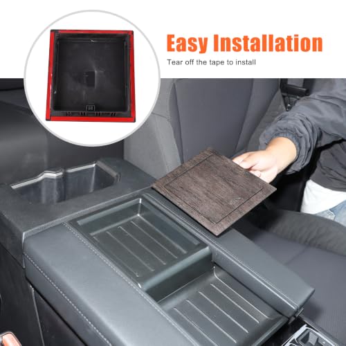 Car Armrest Storage Hidden Tray Cover Lid for Toyota Tundra 2022 (Oak Wood Pattern)