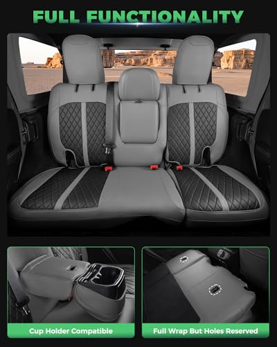 for Jeep Wrangler Leather Custom Car Seat Covers Full Set 4 Door (Gray & Black / JL 18-26 4Door With Rear Cup Holder)