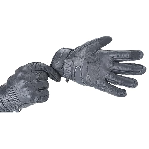 Leather Motorcycle Gloves for Men with Light Tricot Inner Lining Bike Riding Gloves with Fingers and Knuckle Padding with Adjustable Magic Tape Fastener (X-Large / Short Billy Black)