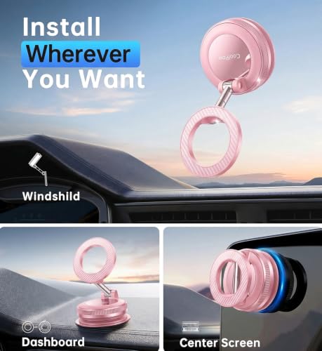 Newest Vacuum Magnetic Phone Holder for Car Phone Holder Mount【Movable Vacuum Suction】 Magsafe Car Mount Cell Phone Holders for Your Car Accessories for Women Men for iPhone 17 16 (Light Pink)