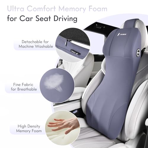 Integrated Car Seat Lumbar Support Pillow & Car Neck Pillow Memory Foam Back Cushion for Driving Car Seat Back Support Pillow for Car Seats Driver Back Neck Sciatica Pain Relief Cushion (Blue / 1 Piece)