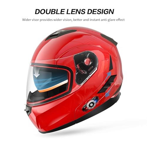 Motorcycle Helmet Bluetooth 5.0 Integrated New EPS FreedConn BM2 (Red / Small)