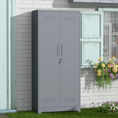 72'' Metal Utility Storage Cabinet with Pegboard & Tool Hanging Bars (Grey / 72.8"H Broom Cabinet)