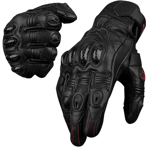 Leather Motorcycle Gloves for Men (Black / 3X-Large)
