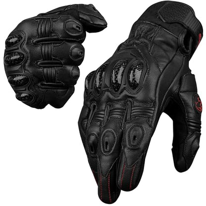 Leather Motorcycle Gloves for Men (Black / Medium)