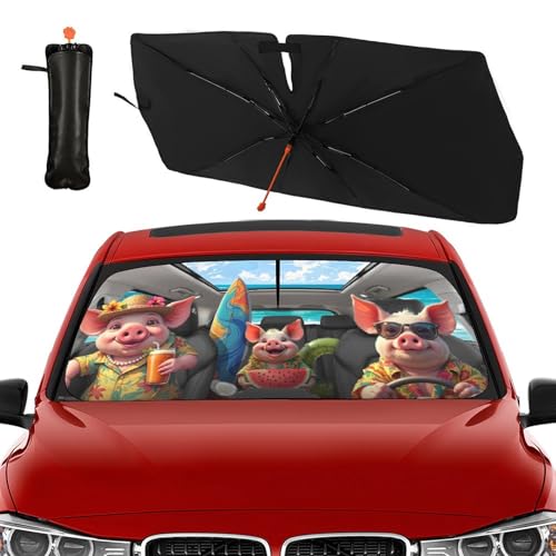 Funny Pig Car Windshield Sunshade Umbrella Foldable Umbrella (57X31 Inch / Color-PIG1)