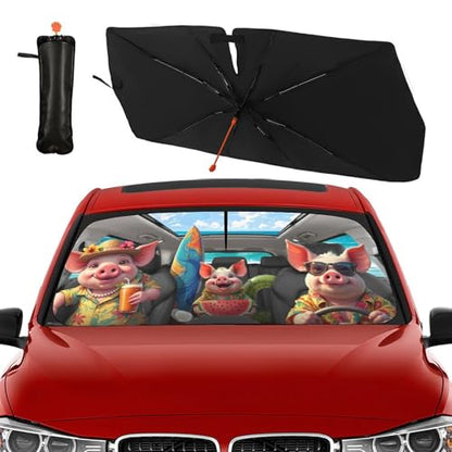 Funny Pig Car Windshield Sunshade Umbrella Foldable Umbrella (57X31 Inch / Color-PIG1)