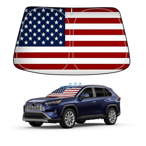 American Flag Car Windshield Sun Shade Compatible with Toyota RAV4 2019 (for Toyota RAV4 2019-2024 - USA Flag)
