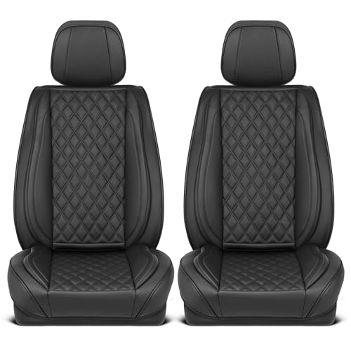 Elite Edition Faux Leather Seat Covers for Cars (Black (Diamond III) / Front Seats)