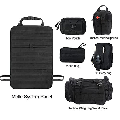 Universal Tactical Seat Back Organizer Vehicle Molle Panel Organizer Storage Bag with 5 Detachable Molle Pouch for All Vehicel Such as Jeep (Black)