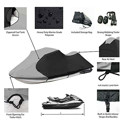 Jet Ski Cover Waterproof Gray (Gray/Black / Fits from 126"-135"(3 seater))