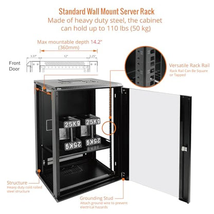 18U Wall Mount Rack Network Cabinet for 19" IT Equipment (18U/Glass Door)