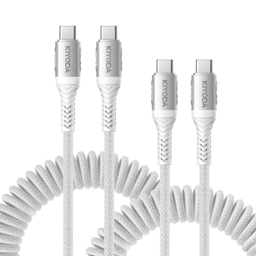Coiled USB C to C Cable Coiled USB C Cable for Car (3FT&6FT / USB C to USB C / Silver)