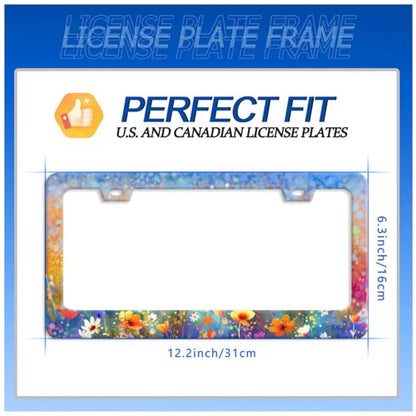 Watercolor Flower License Plate Frame Stainless Steel Car Accessory6.3x12.3 (Colorful Abstract Floral)