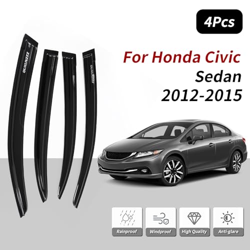 Outside Mount Window Visors Rain Guards for Honda Civic 4Dr Sedan 2012 (2012-2015)