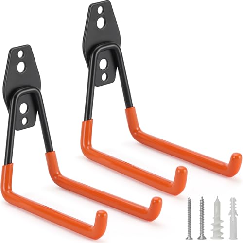 2 Pack Garage Hooks Heavy Duty Storage Organizer Wall Mount Power and Garden Tool Hangers (Medium U Hook / Orange 2 pack)