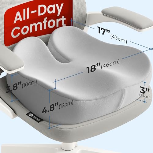 Seat Cushion Memory Foam Chair Cushion for Tailbone Pain Relief (Soft Gray / XX-Large)