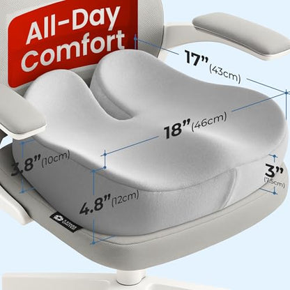 Seat Cushion Memory Foam Chair Cushion for Tailbone Pain Relief (Soft Gray / XX-Large)