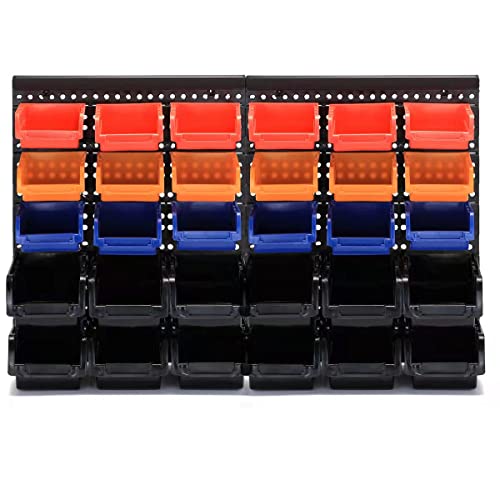 Wall Mounted Storage Bins Parts Rack 4 Colors Bin Organizer Garage Plastic Shop Tool (25.2"*16.2" / Classic)