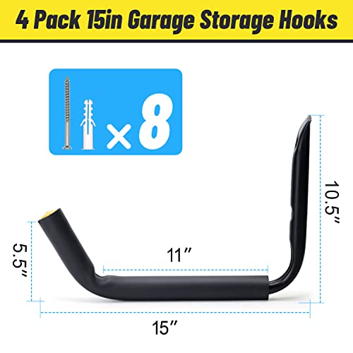 Heavy Duty Garage Storage Hooks (Large (15", 4 packs）)
