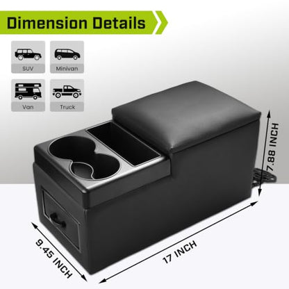 Center Console Between Seat Organizer for Minivans & SUVs Floor Console Universal Car Storage Box with Cup Holders (With Tablet Holder)