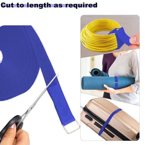 1"x16ft Hook and Loop Straps with 25 Metal Buckles (1in x 16ft Blue)