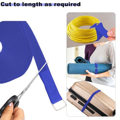 1"x16ft Hook and Loop Straps with 25 Metal Buckles (1in x 16ft Blue)