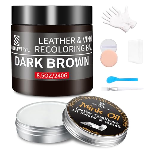 8.5oz Leather Recoloring Balm with 100ml Mink Oil (Dark Brown / Leather Recoloring Balm+Mink Oil)