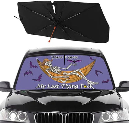 Funny Skeleton Skull Car Windshield Sunshade Umbrella Sun Visor (57X31 Inch / styled45f-8)