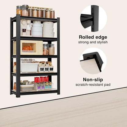 5 Tier Black Shelving with Board (Black / 24.1"W x 16.2"D x 60"H)