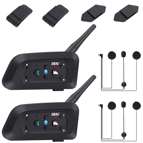 V6 Pro Motorcycle Helmet Bluetooth Intercom Headset 1200M 2 People Full Duplex Wireless Motorbike Interphone Connect Up to 6 Riders for Motorcycling Skiing and Climbing (V6 Pro 2Pack)