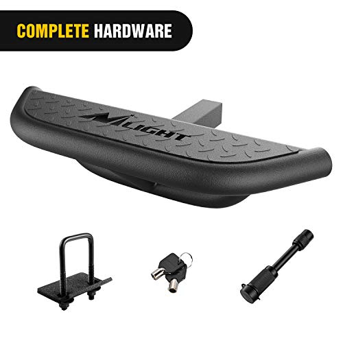 Hitch Step with 2" Hitch Receiver Rear Bumper Guard Protector Compatible with Car Truck Vehicles Upgraded Textured Black Hitch Step Bar with Hitch Lock & U (Heavy Duty Hitch Step)