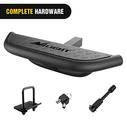 Hitch Step with 2" Hitch Receiver Rear Bumper Guard Protector Compatible with Car Truck Vehicles Upgraded Textured Black Hitch Step Bar with Hitch Lock & U (Heavy Duty Hitch Step)