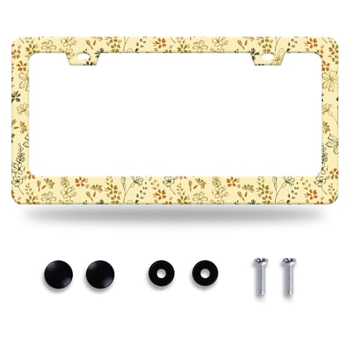 Yellow Wild Flowers License Plate Frame Stainless Steel Accessory12.3x6.3In (Yellow Wild Flower Floral)