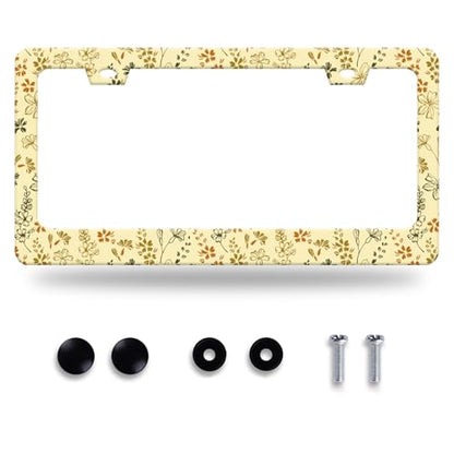 Yellow Wild Flowers License Plate Frame Stainless Steel Accessory12.3x6.3In (Yellow Wild Flower Floral)