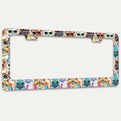 Funny Cat Pet License Plate Frame Stainless Steel Car Parts 2 Hole 6x12 in (Funny Cat)