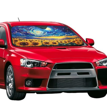 Vintage Sunflower Car Sun Shade Windshield Sunshade Foldable Front Window Shield Cover for Truck SUV (Blue12 / Small)